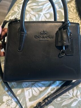 Coach Black Leather Satchel with Top Handles and Strap